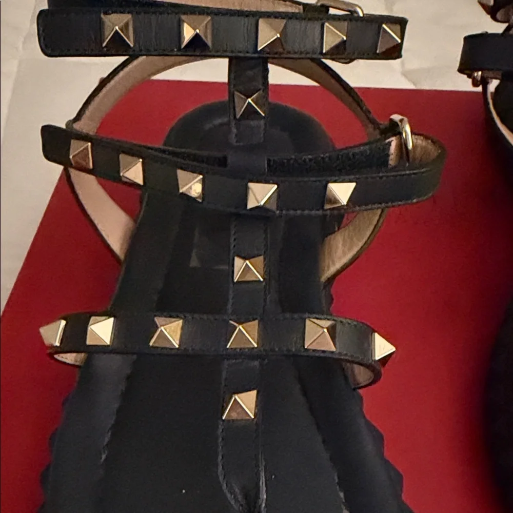 Valentino Black Sandals with Gold Studs - Picture 3 of 7